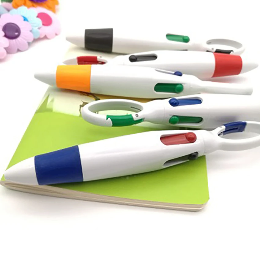 

4 In 1 Colorful Carabiner Ballpoint Pen Pocket Multi-color Keychain Ball Pen School Stationery Cute Buckle Writing Pen Wholesale