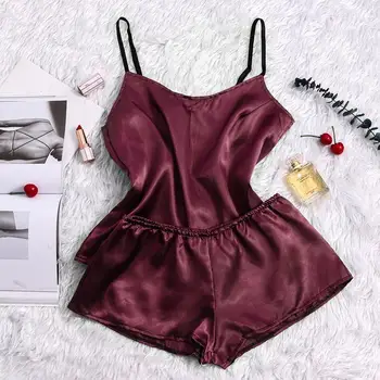 

Camisole Tops Shorts Satin Silk Pajamas Set Summer Satin Sleepwear Set Women Sexy Camisole Pajamas Kit #20