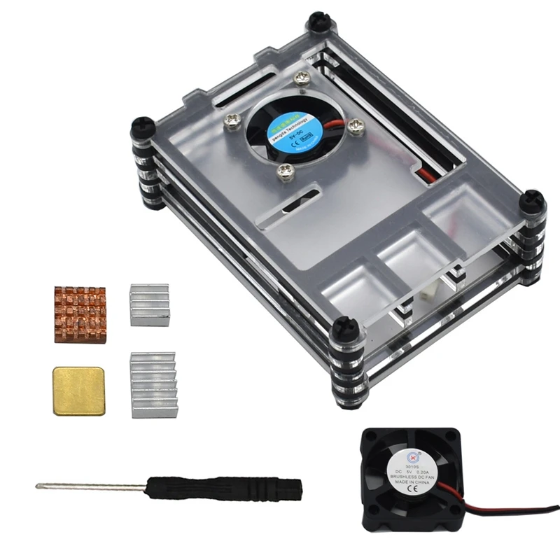 Чехол ABKT-Raspberry Pi 4 B с вентилятором, 4 радиатора для Raspberry Pi 4 Model B