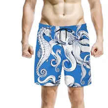 Seahorse Осьминог печатных шорты для мужчин мода весна лето пляжи плавать спортивные синие брюки отдыха дышащие быстросохнущие шорты
