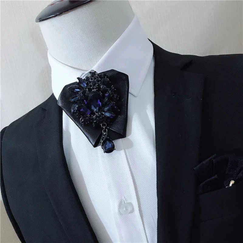 Handmade Bow Tie Мужской галстук-платок из сплава со стразами и кристаллами, свадебный костюм, Клубные вечерние галстуки-рубашки, роскошный галстук-бабочка из искусственной кожи с лентами - Цвет: Handmade Bow Tie