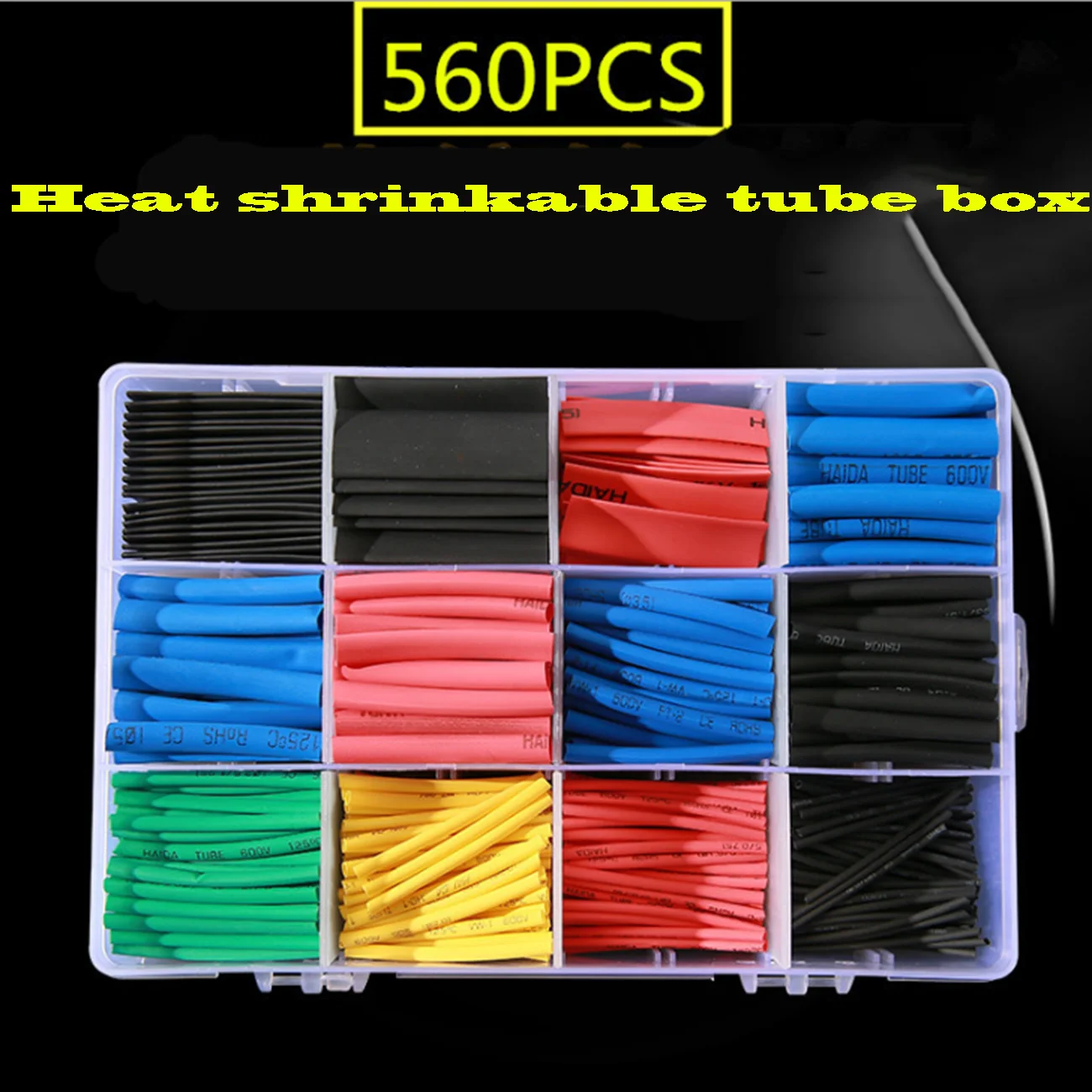 560PCS Heat Shrink Tubing 2:1,Electrical Wire Cable Wrap Assortment Electric Insulation Heat Shrink Tube Kit with Box 
