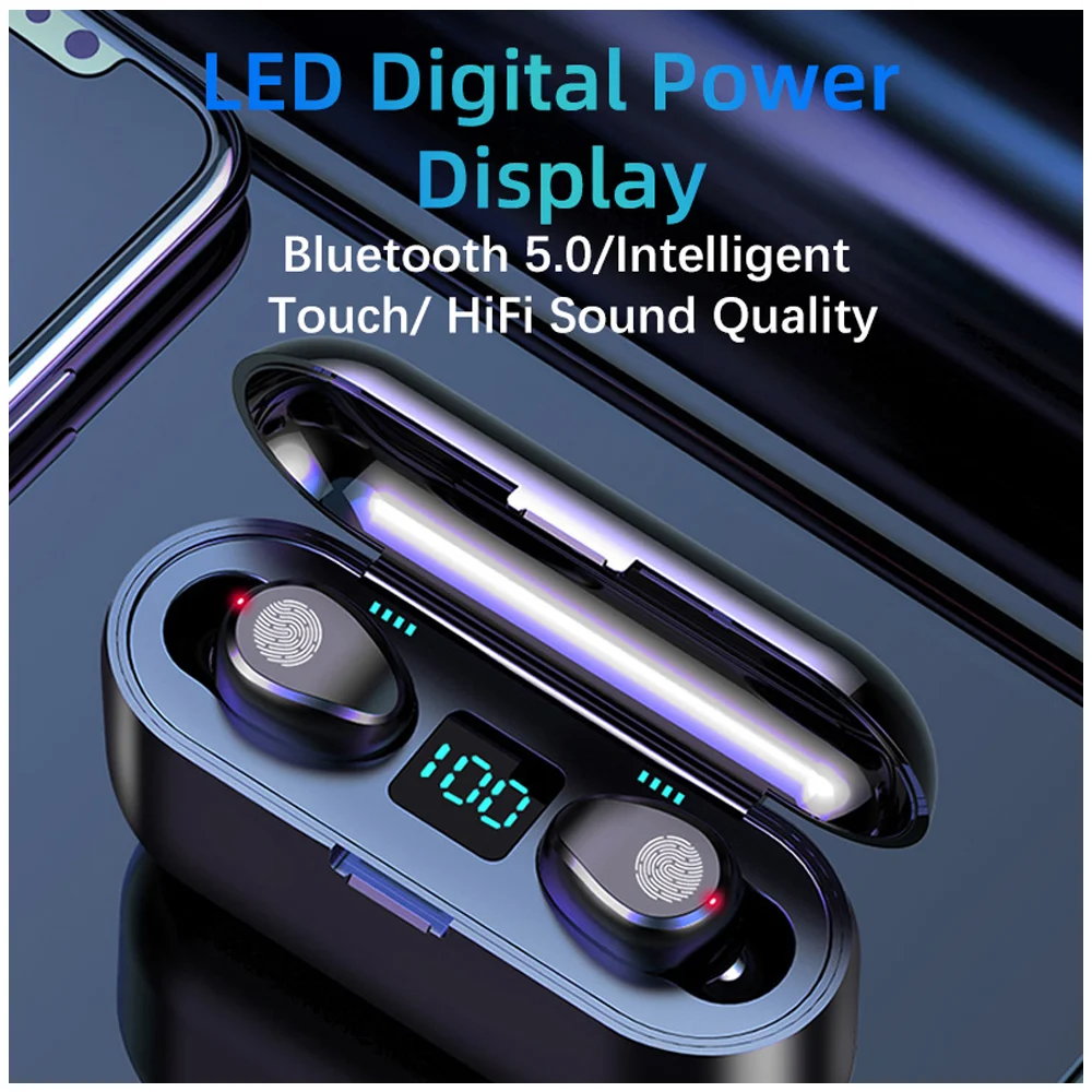 

TWS Wireless Headphones Bluetooth 5.0 Earphone F9 HIFI Mini In-ear Sports Running Headset Support iOS/Android Phones HD Call New