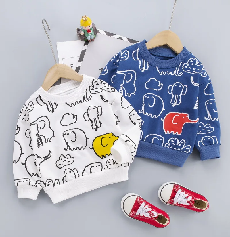 

Baby Boy Clothes Boys Hoodies Kids Autumn Spring Sweatshirt 100% Cotton Toddler Girl Sweatshirts Children Outfits Elephant Print