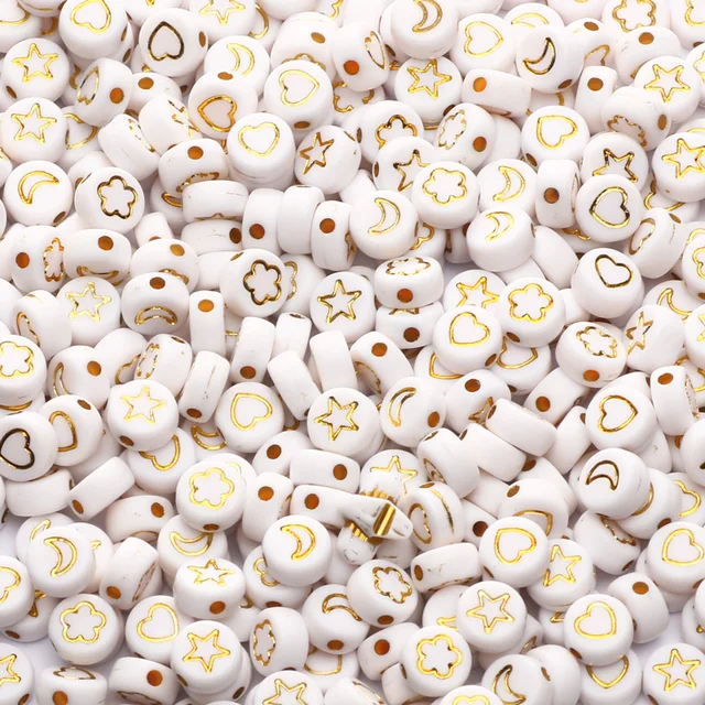 7mm White And Gold Mixed Letter Acrylic Beads Round Flat Alphabet Loose Beads For Jewelry Making Handmade Diy Bracelet Necklace B07840 7mm