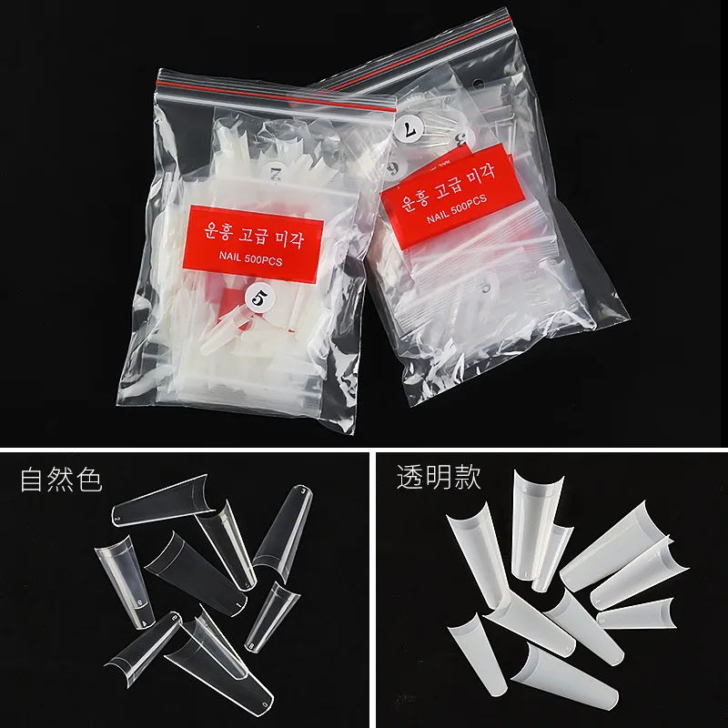 

Long Fold Seemless Cowboy Nail Tip Transparent Color Natural Color Fake Nails 500 Piece