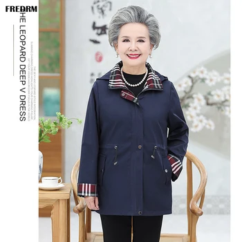 

FREDRM Spring Women Windbreaker Middle-aged Ladies Jackets 2020 New Plus Over Size 5XL 6XL Turn-down Collar Female Outerwear