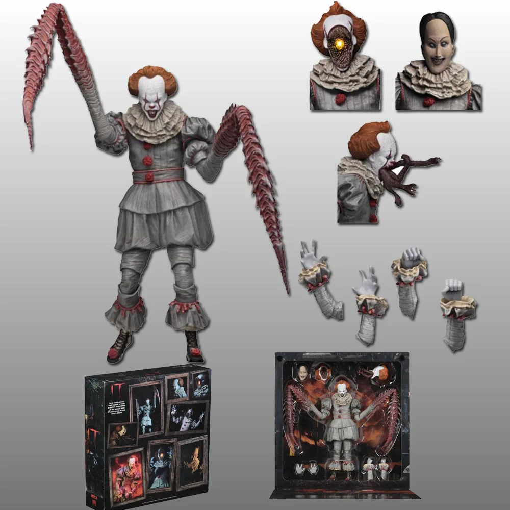 

With LED Original NECA 4 Heads Stephen King's It Ultimate Pennywise Action Figure Collectible For Kids Toys Halloween Gifts