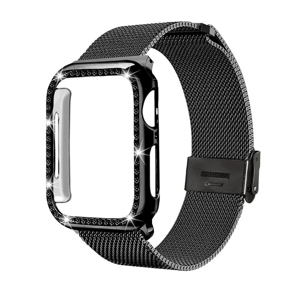 Миланская петля ремешок+ чехол с магнитной пряжкой для Apple watch 42 мм 38 мм 40 мм 44 мм браслет ремешок подходит для iwatch серии 5 4 3 2 1