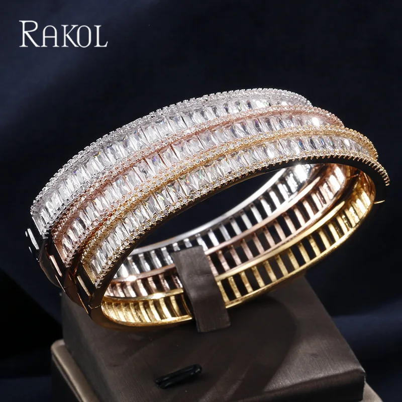 RAKOL Роскошные милые кубические циркониевые хрустальные свадебные золотые цвета