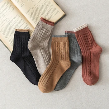 

New Harajuku Retro socks women Lady Cotton Loose Socks Winter In Tube Korean Purple Blue Yellow Pink Designer Christmas Cute