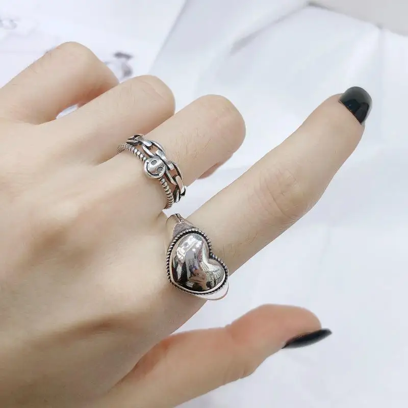 Fengxiaoling, Новое поступление, 925 пробы, серебряное, простое сердце, Ретро стиль, серебряные кольца для женщин, Ретро стиль, модные, вечерние, ювелирные изделия - Цвет камня: Серебристый