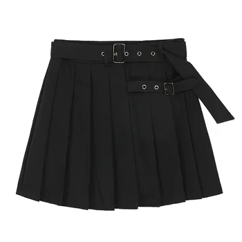 

loose High Waist Black Buckle Pleated Split Joint Temperament Half-body Skirt Women Fashion Tide New Spring Autumn 2020 1R704