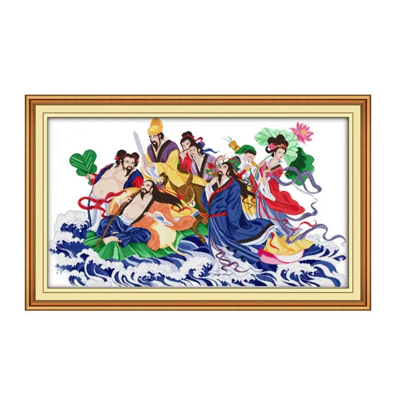 

The Eight Immortals Crossing the Sea(1) cross stitch kit 14ct 11ct count print canvas stitching embroidery kits for audlt