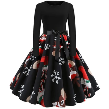 

Elegant Christmas Party Dress Women Winter Vintage Dresses Robe femme Casual Long Sleeve Swing Pinup Midi Dress Plus Size