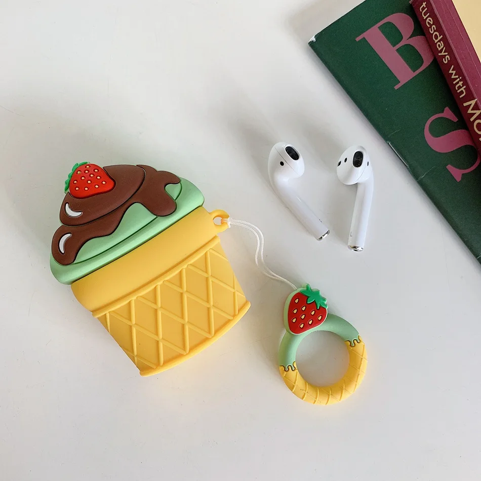 Для AirPods чехол Boba Milk tea беспроводной чехол для наушников для Airpods 2 Защитная крышка Милая бутылка для напитков с кольцом на палец - Цвет: ice cream A2