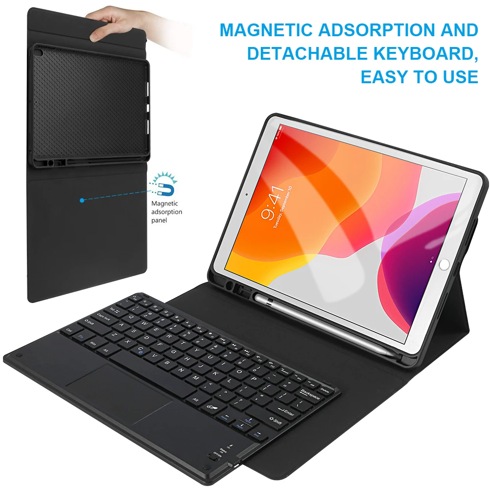 For Apple iPad 10.2 2019 US Bluetooth Keyboard Black Leather Flip Stand Case Set Tablet Protective Case Spain Russian Keyboard For Apple iPad 10.2 2019 US Bluetooth Keyboard Black Leather Flip Stand Case Set Tablet Protective Case Spain Russian Keyboard