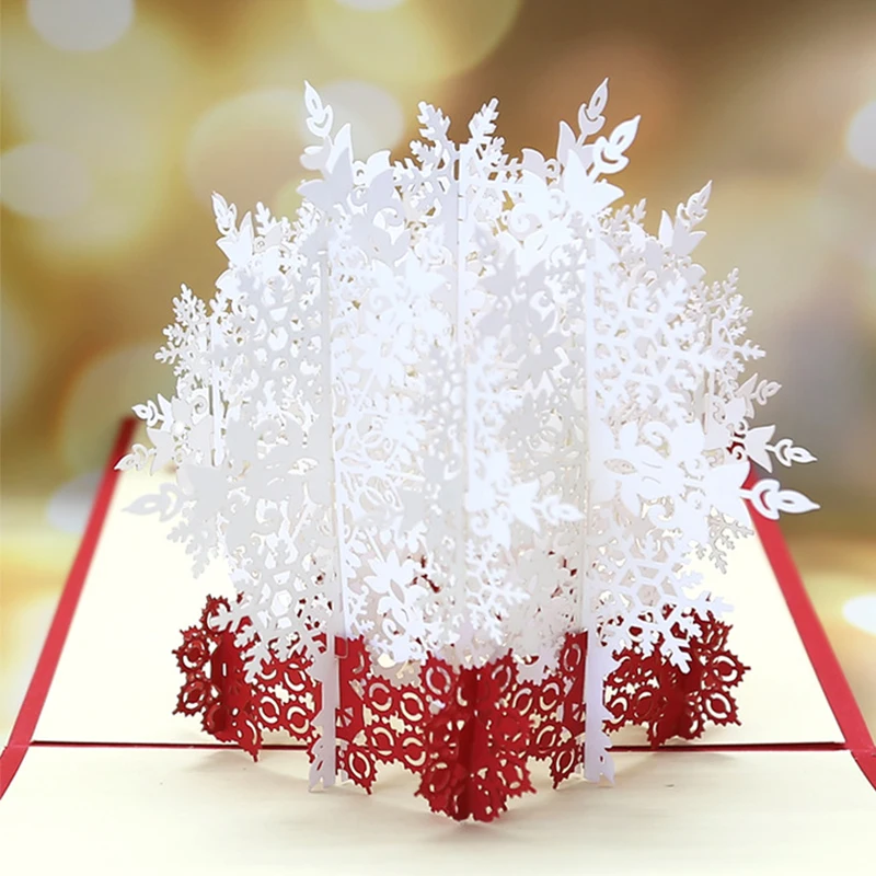 Christmas Greeting Card White Snow 3D Christmas Handmade Paper Carved Hollow DIY Greeting Cards HF