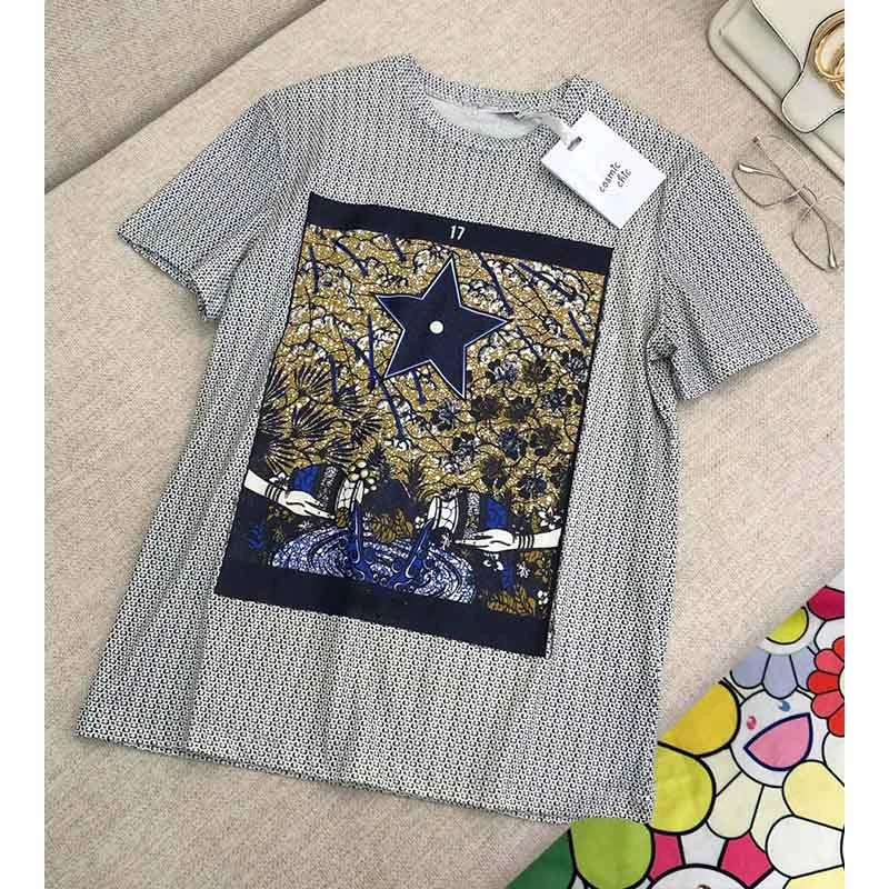 Cosmicchic, женская футболка с коротким рукавом, высокое качество, разноцветный рисунок, повседневный Топ, футболка, подиум, модный дизайн