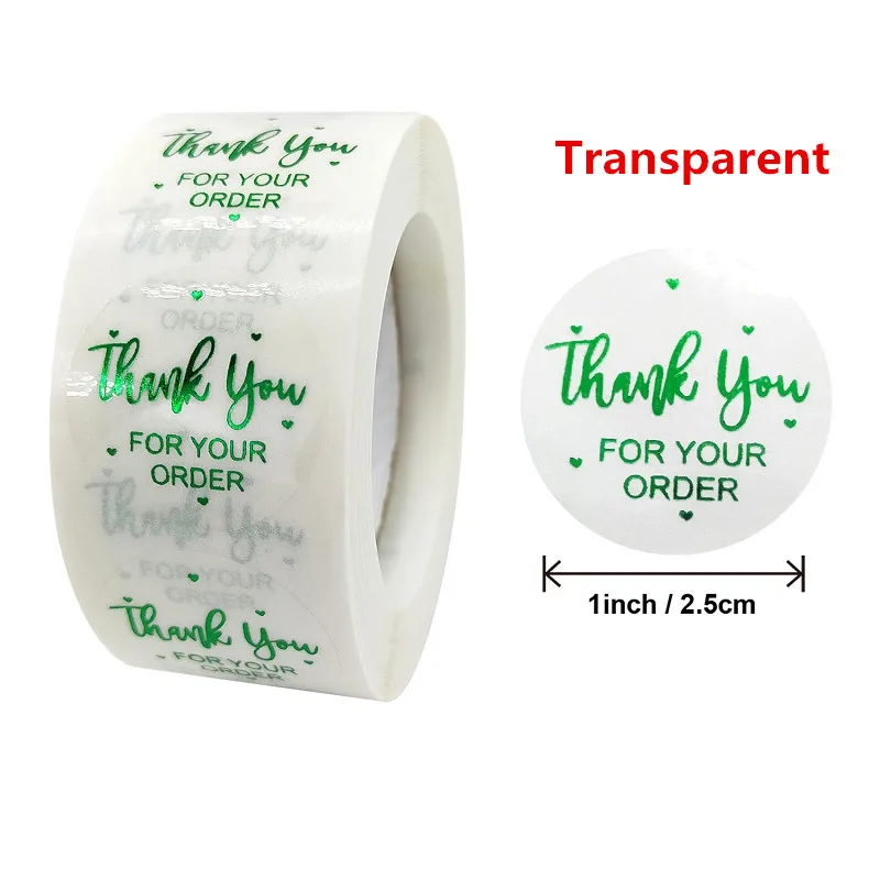 

Novel 500pcs Clear Green Foil Thank You for Your Order Sticker For Shop Small Business Pretty Gift Cards Envelope Sealing Labels