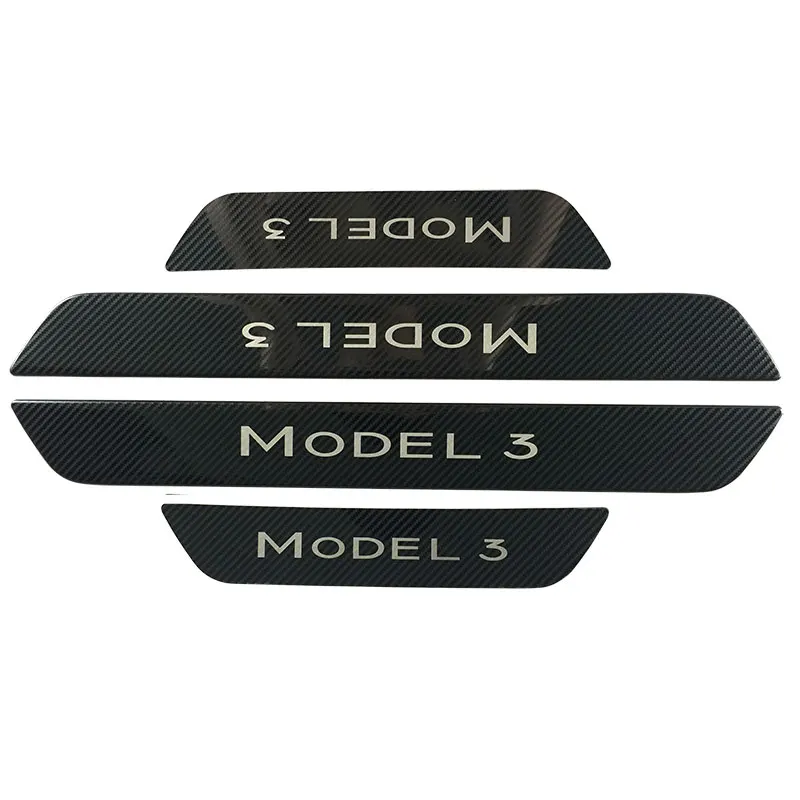 

For Tesla Model 3 Four Door Stainless Carbon Fiber Scuff Plate Door Sill Protector 4PC