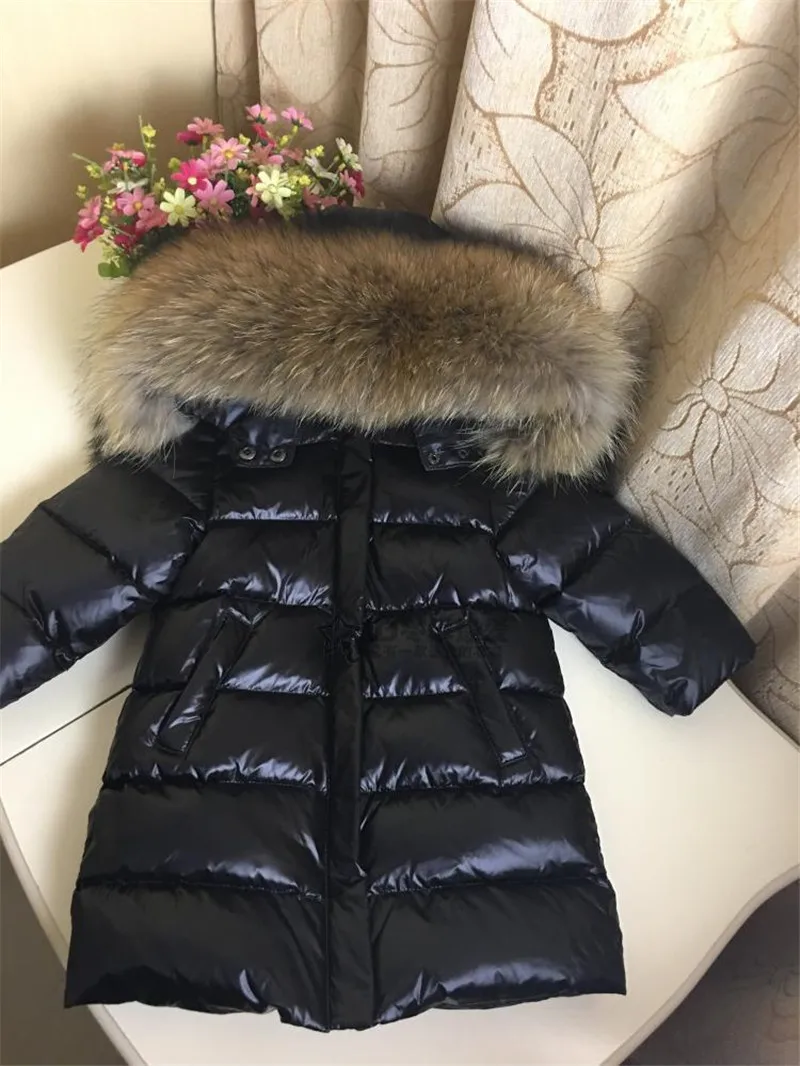 Пальто с меховым капюшоном для девочек, Россия-30 зимняя теплая пуховая куртка детское длинное пальто для маленьких мальчиков ветрозащитная детская одежда Зимний комбинезон