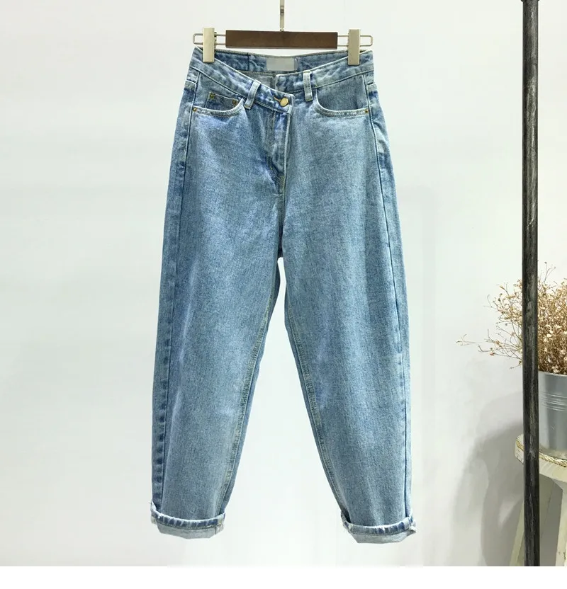 Light blue Новые женские джинсы широкие джинсы с высокой талией BF Брюки Свободные повседневные брюки нерегулярные джинсовые брюки плюс размер джинсы для женщин - Цвет: Light blue