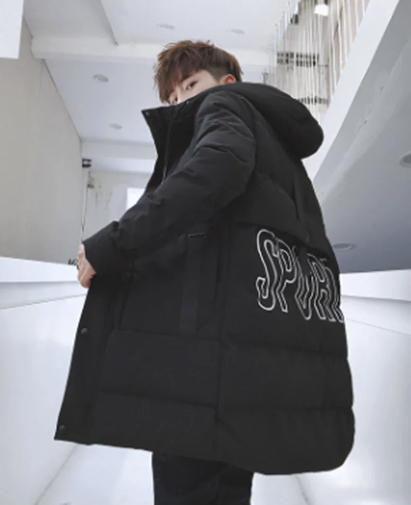 

2020 New Trend Men Down Jacket Korean Medium Long Hooded Cotton Doudoune Homme Winter Casual Padded Jacket