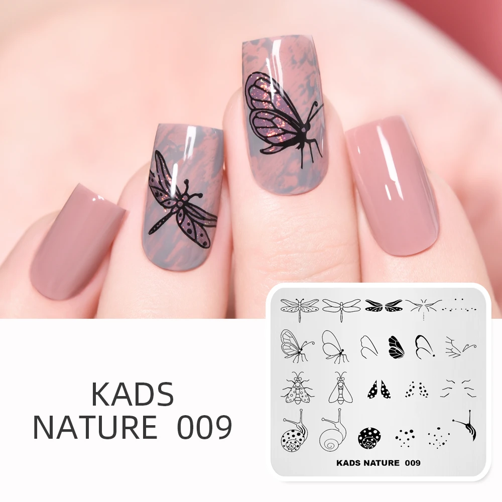 Download Kads Nature 009 Nail Stamping Plates Butterfly Dragonfly Snail Moth Designs Nail Art Layered Stamp Template Manicure Nail Tools Nail Art Templates Aliexpress
