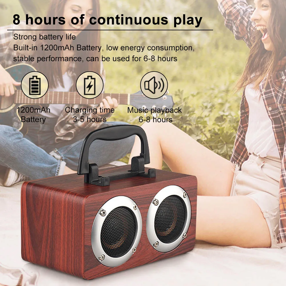 Портативный Bluetooth динамик BT 4,2 деревянный плеер стерео объемный плеер двойной штекер колонки с TF картой AUX аудио Саундбар