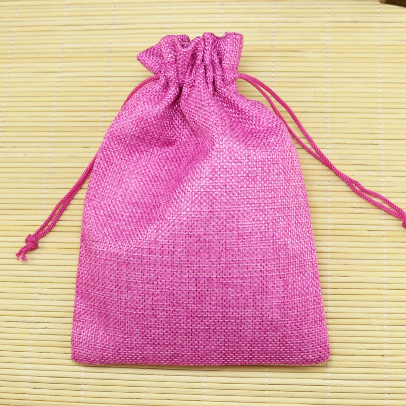 

10pcs/lot 13*18cm Hot Pink Jute Bag Drawstring Burlap Gift Bags Incense Storage Linen Bag Jewelry Cosmetic Gifts Packaging Bags