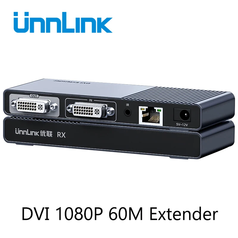 

Unnlink DVI Network Extender 60m LAN RJ45 Cat6 Ethernet Extension FHD 1080P@60Hz Transmitter with DVI Output IR Signal Transmiss