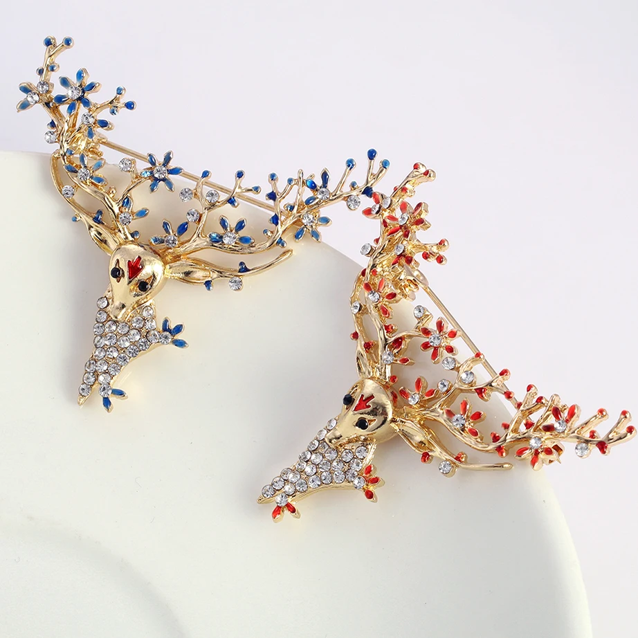 

Deer Head Brooch Plum Antler Rhinestone Crystals Animal Head Deer Brooch and Pins for Women Jewelry Accessories