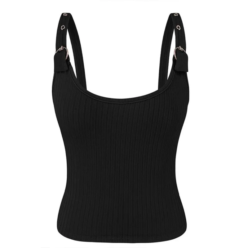 Women Versatile Vest Sleeveless Off Shoulder Slim Top Waistband Knit Solid Color Sexy Cross Strap Camisole Tops Rk