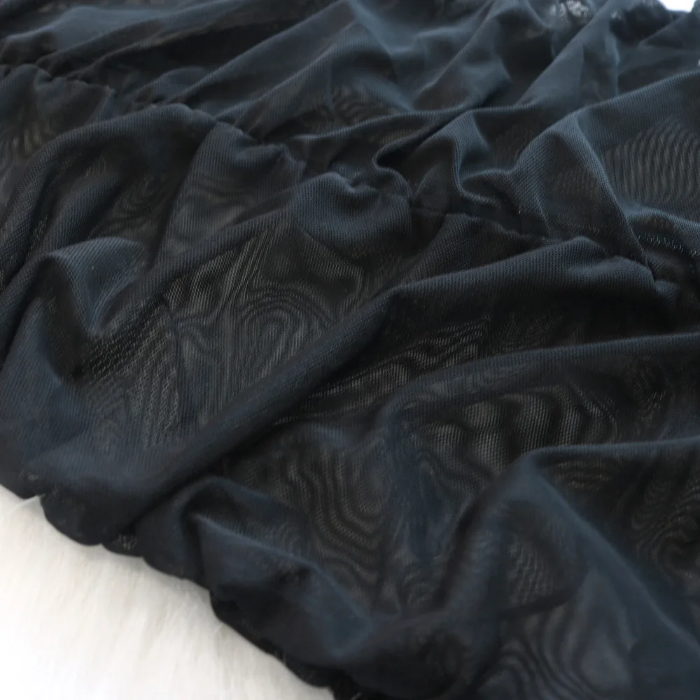 ANJAMANOR прозрачный сетчатый черный сексуальный клубный комбинезон, Женский цельный наряд с рюшами и длинным рукавом, Облегающий комбинезон, D52-AE35