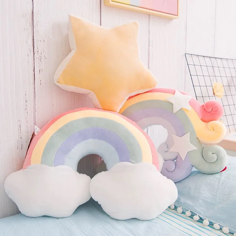 Hot sale Candy Rainbow Lucky Cloud Star Moon Plush Pillow Colorful Crown Memeor Pillow Cushion Sofa Home Decoration Throw Pillow 2