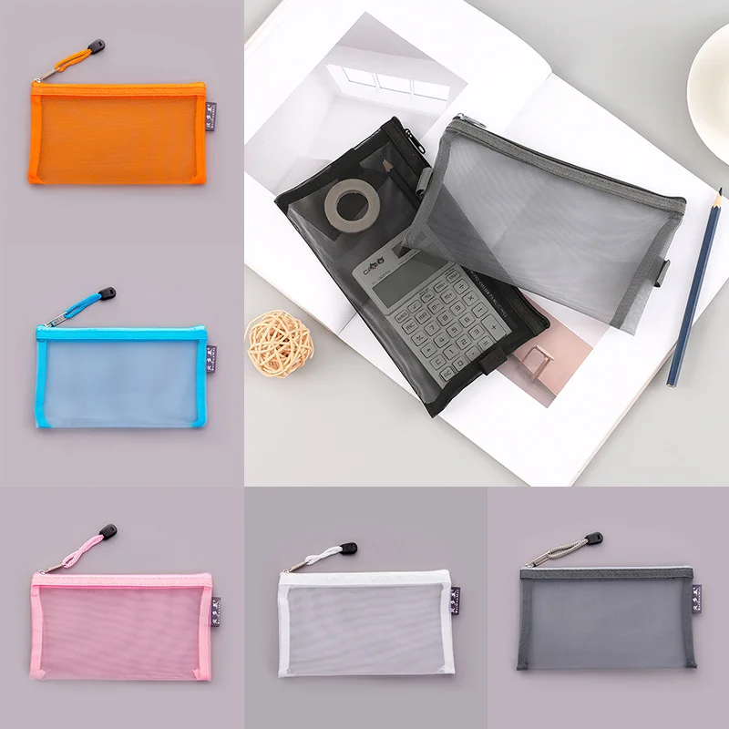 

New Simple Transparent Mesh Cosmetic Storage Bag Clear Zipper Pencil Case Nylon Makeup Pouch Portable Travel Toiletries Handbag