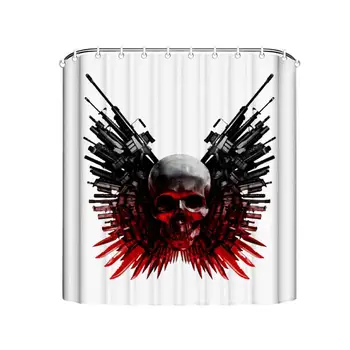 

Gun Skull Logo Bathroom Shower Curtain with 7-12 Hooks, Bath Curtain Durable Waterproof Fabric Bathroom Curtain