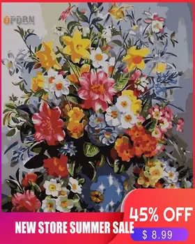 

OPDBN Wall Art Canvas Painting by Number Flower Posters Handpainted Oil Painting Picture for Living Room Home Decor No Frame