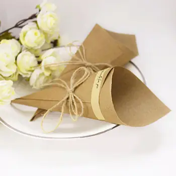 

Behogar 100Pcs Wedding Cones Kraft Paper Handmade Kraft Decorative Paper Chirstmas Wedding Flowers Gifts Decor Cones Kraft Paper