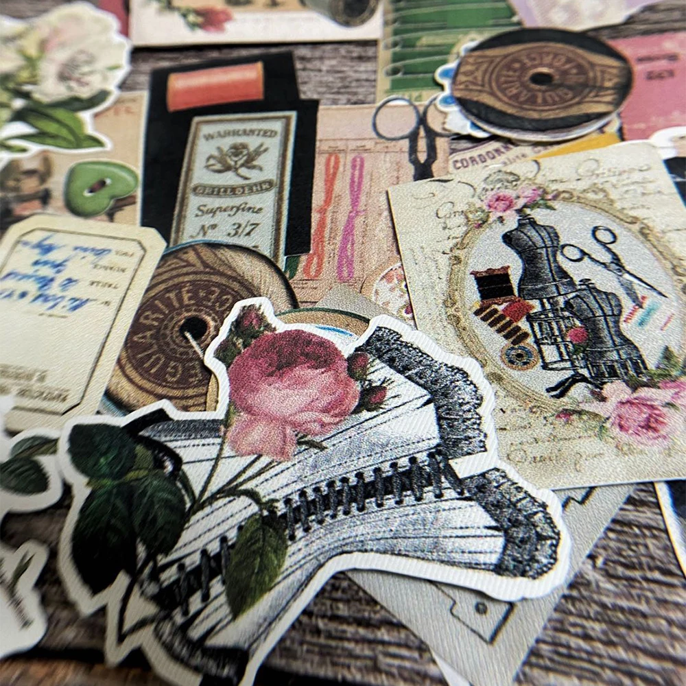 Retro European and American SEW Decorative Sticker DIY Scrapbooking Journal Album Diary Collage 32pcs