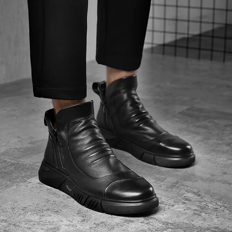 

Martin Boots Men's Autumn & Winter High Shoes Men Korean-style Trend MEN'S Casual Shoes plus Velvet Cotton Boots Mid-top Men's C