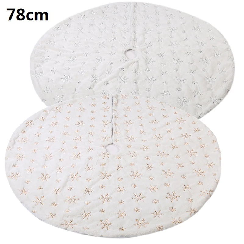 78/90/122cm Christmas Tree Skirt Faux Fur Carpet Snowflake White Plush Mat For Home Xmas Tree New Year Decor Noel Apron Ornament images - 6