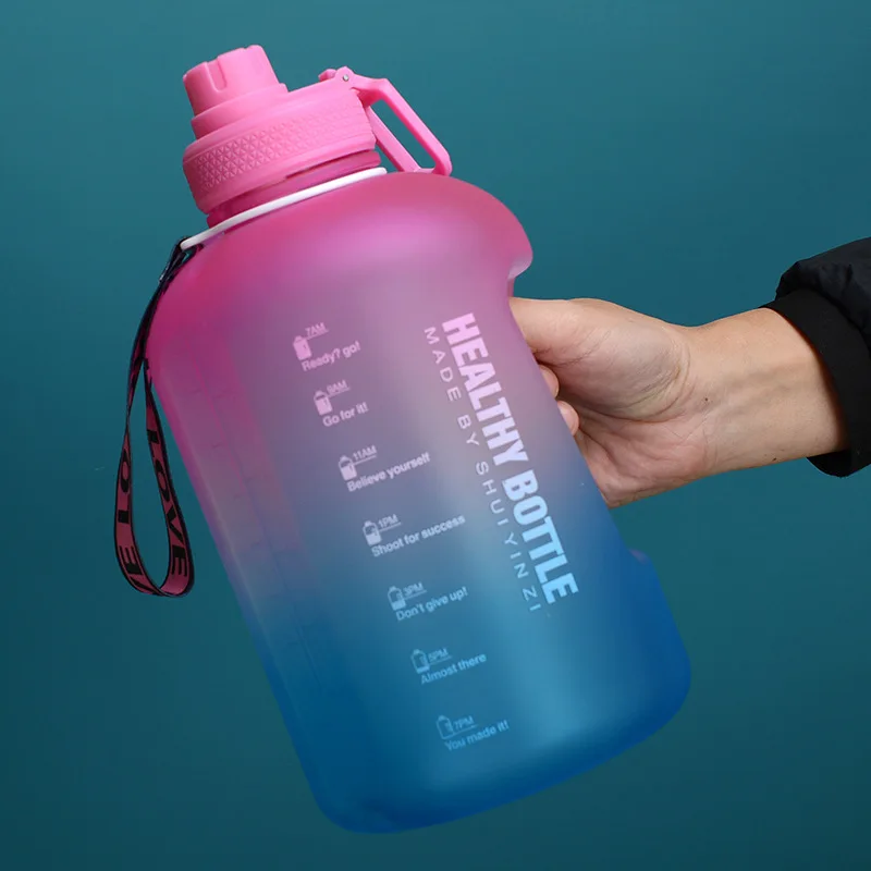 Hot Gradient Sports Water Bottle 2.2L Large Capacity Cup Outdoor Fitness Portable Straw Big Plastic Ton Barrel Botella Colorful