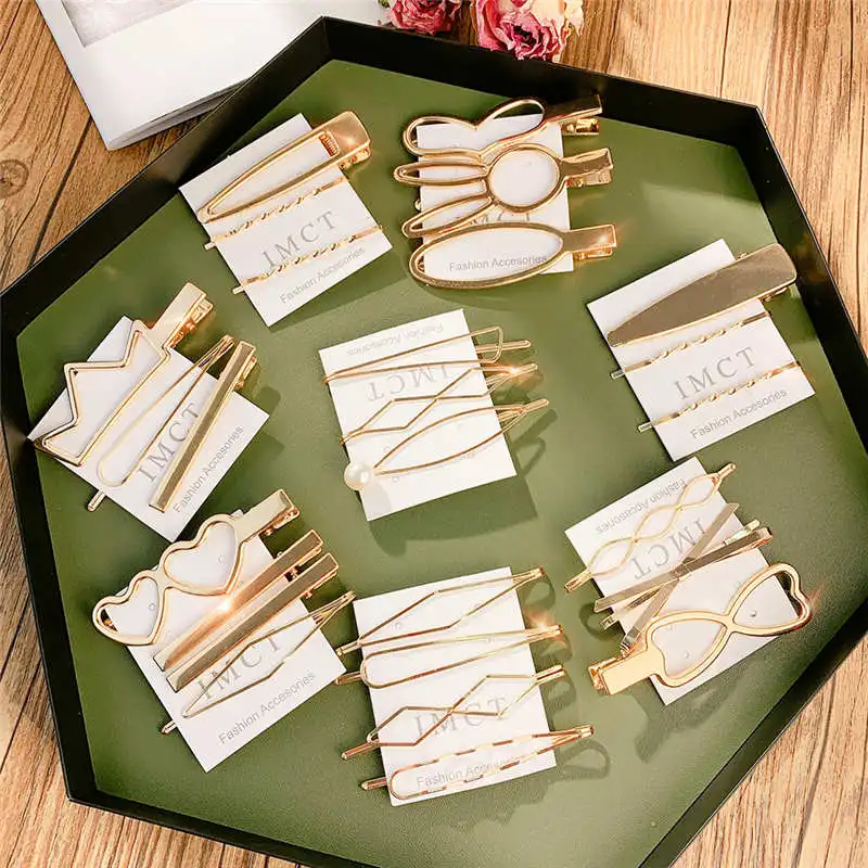 

1 Set Fashion Metal Hair Clips 7 Style Geometric Barrette Korea Delicate Hairpin Hair Accessories for Women Girls Free Shipping