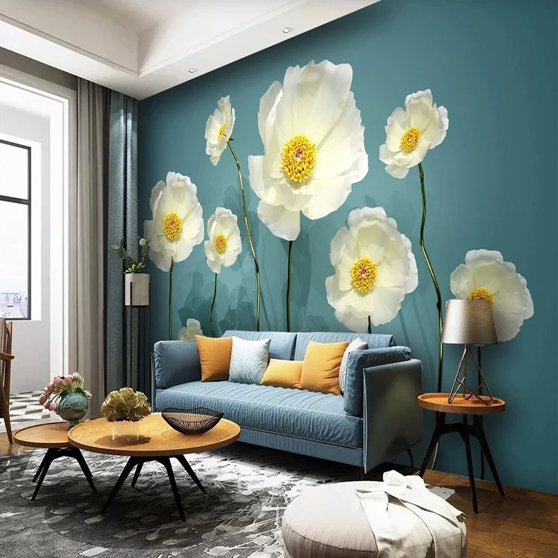 Papier peint 3D personnalisé avec Relief de fleurs jaunes, autocollant Mural pour décoration de maison