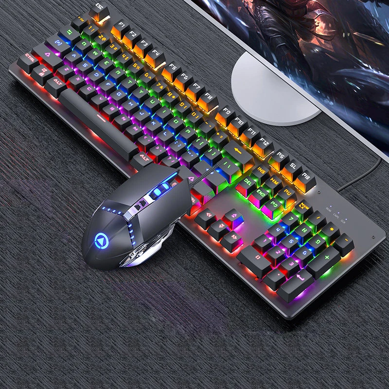 black keyboard mouse Механическая клавиатура черная ось синий переключатель Ретро панк игровая клавиатура мышь наушники Комплект из трех предметов кабель для рабочего стола Loptap - Цвет: black keyboard mouse