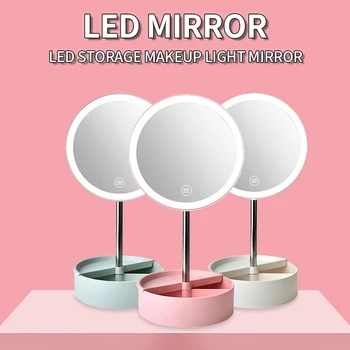 

Makeup Backlit Mirror Desk LED Makeup Mirror Multi-function Table Lamp 3 Modes Adjustable LED Vanity Mirror with Storage Base