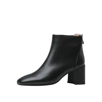 

2020 Winter Autumn Genuine Leather Ladies Ankle Boots Back Zipper Thick Heels Women Shoes Newest Party Wedding Shoes Woman