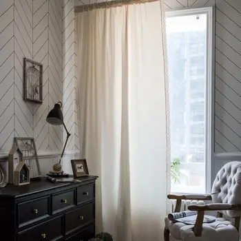 

Yaapeet 1pc Cotton Linen Curtain for Dining Room Elegant Lace Window Drapes Semi-shading Solid Color Window Curtains Home Decor